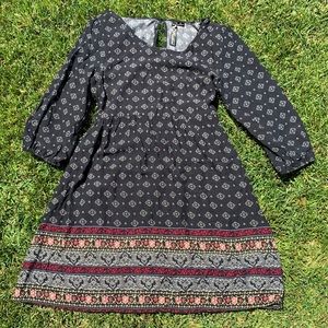 NWOT Black patterned dress with button neck